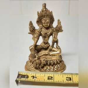 Brass Tibetan Buddhist Buddha Deity Goddess Tara Statue Figurine 3"